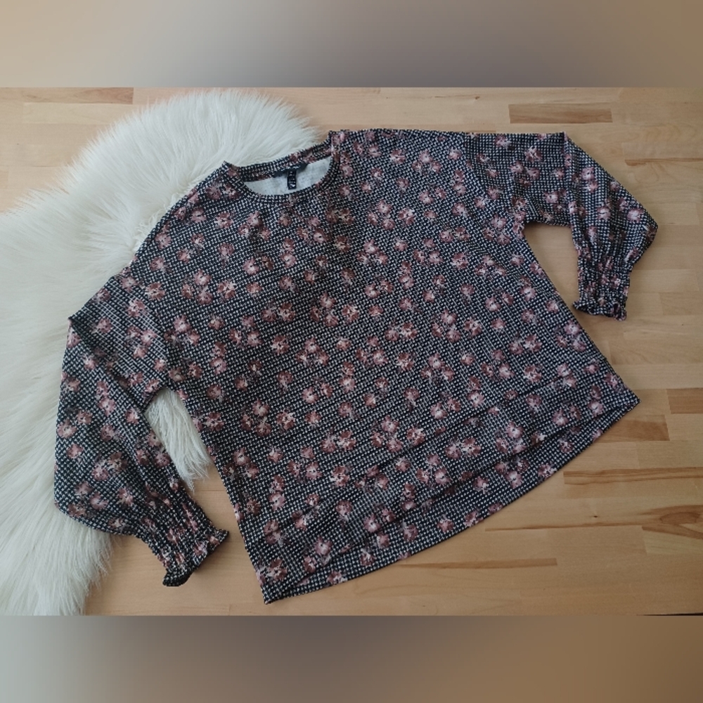 {Ellen Tracy} Houndstooth floral print top - Picture 1 of 6